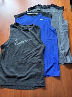 Nike Kids' M Boys Sleeveless Athletic Tank Tops - Black, Blue, Gray (3-Pack)